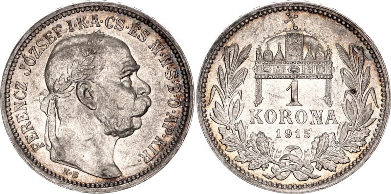 Hungary 1 Korona 1915 KB

KM# 492, N# 12865; Silver 5.00 g.; Franz Joseph I; K...