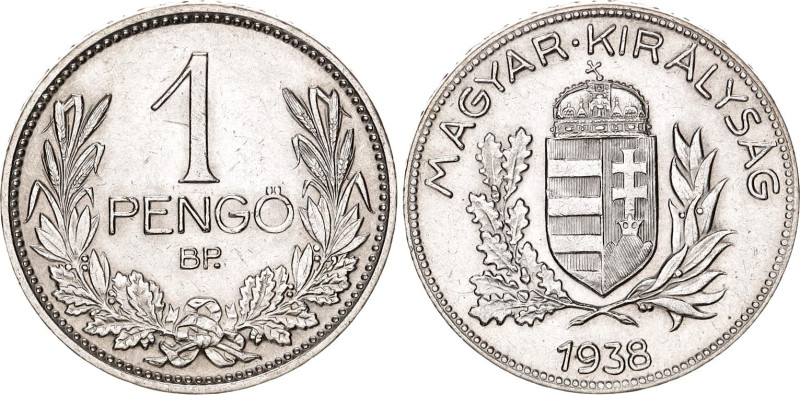 Hungary 1 Pengo 1938 BP.

KM# 510, N# 7920; Silver4.96 g.; Budapest Mint; UNC ...