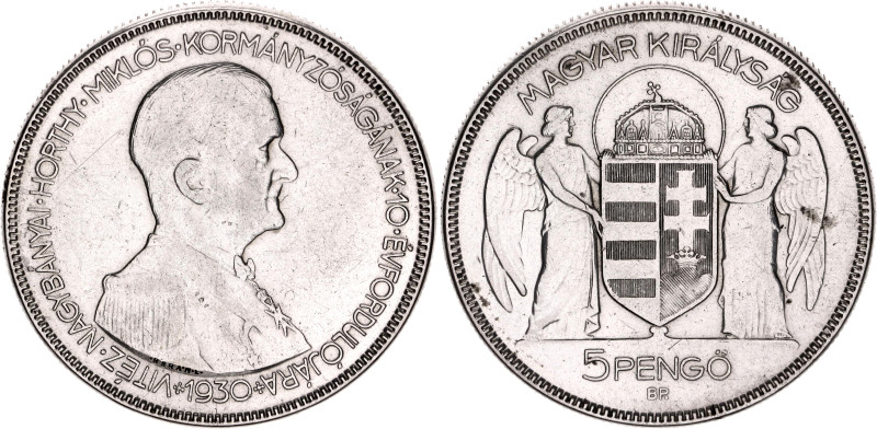 Hungary 5 Pengo 1930 BP.

KM# 512, N# 18692; Silver 24.96 g.; 10th Anniversary...