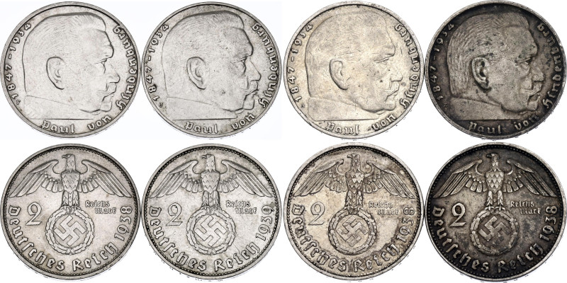 Germany - Third Reich 4 x 2 Reichsmark 1938 - 1939 A - E - F - J

KM# 93, AKS#...