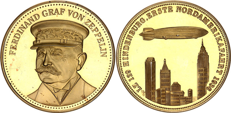 Germany - FRG Gilded Medal "Zeppelin - 1st North American Flight 1936" 20th Cent...