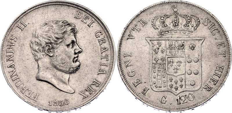 Italian States Naples 120 Grana 1856

KM# 370, N# 18301; Silver 27.57 g.; Ferd...