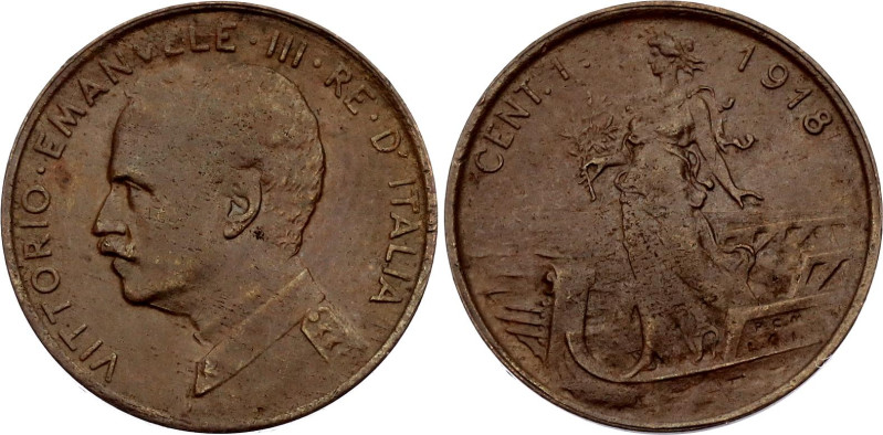 Italy 1 Centesimo 1918 R

KM# 40, N# 6614; Bronze; Vittorio Emanuele III; Rome...