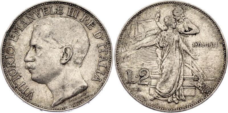 Italy 2 Lire 1911 R

KM# 52, N# 31833; Silver 10.00 g.; Vittorio Emanuele III;...