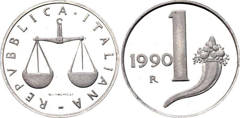 Italy 1 Lira 1990 R

KM# 91, Schön# 90, N# 2615; Aluminium., Proof; Rome Mint;...