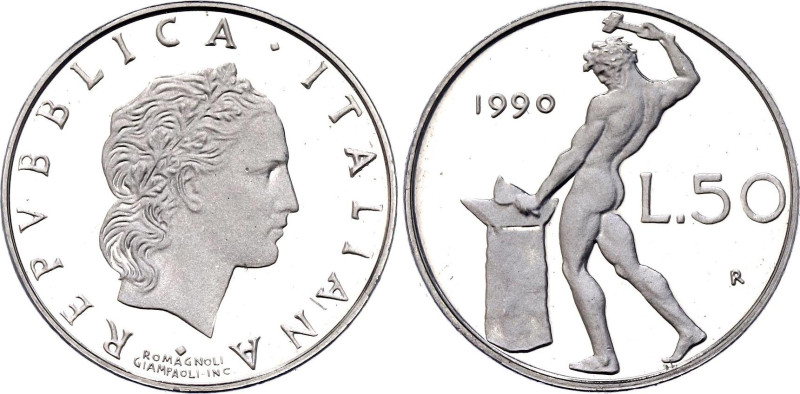 Italy 50 Lire 1990 R

KM# 95.2, Schön# 138, N# 725; Small type; Acmonital., Pr...