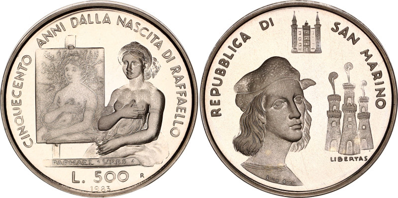 San Marino 500 Lire 1983 R

KM# 154, N# 13717; Silver 10.98 g., Proof; 500th A...