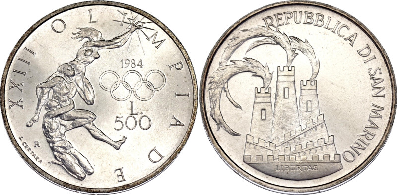 San Marino 500 Lire 1984 R

KM# 168, N# 13719; Silver 10.98 g.; Summer Olympic...