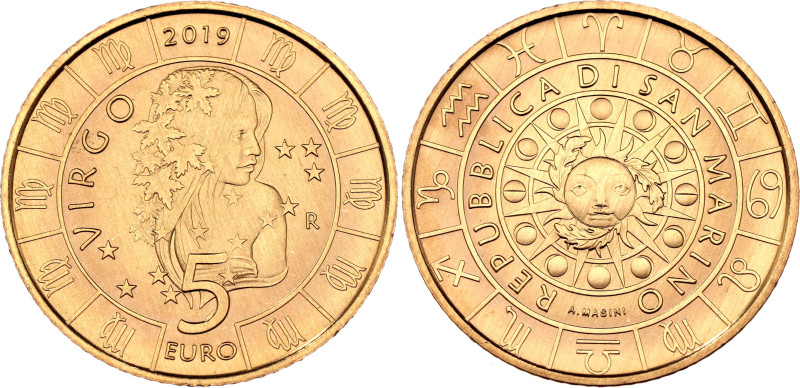 San Marino 5 Euro 2019 R

KM# 584, N# 179863; Aluminium bronze; Signs of the Z...