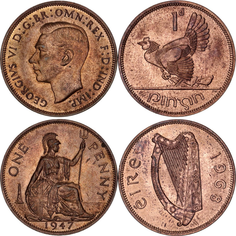 Great Britain & Ireland 1 Penny - 1 Pingin 1947 - 1968

Bronze; UNC with red m...