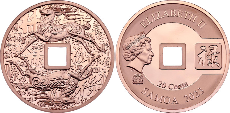 Samoa 20 Cents 2023

Copper., Proof; Elizabeth II; Deer; Mintage: 9999 pcs.