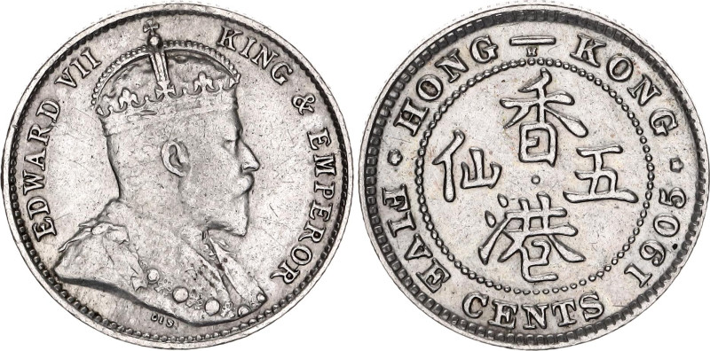 Hong Kong 5 Cents 1905

KM# 12, N# 18653; Silver 1.35 g.; Edward VII; London M...