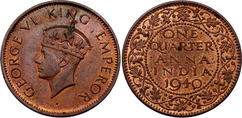 British India 1/4 Anna 1940

KM# 531, N# 18116; Bronze; George VI; Bombay mint...