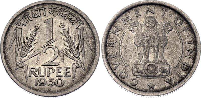 India 1/2 Rupee 1950

KM# 6.1, N# 7178; Nickel; XF+