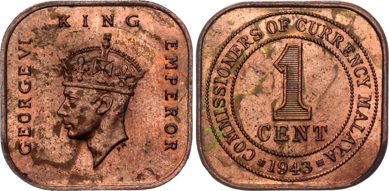 Malaya 1 Cent 1943

KM# 6, Schön# 35a, N# 3461; Bronze; George VI; London Mint...