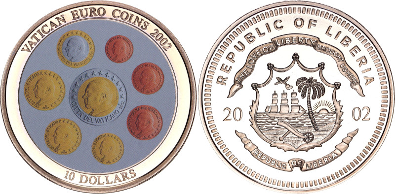 Liberia 10 Dollars 2002

Copper-nickel., Proof; Vatican Euro Coins