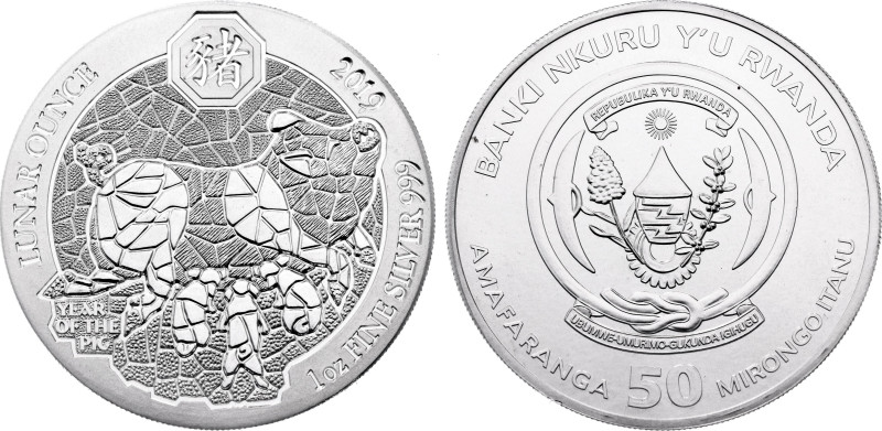 Rwanda 50 Amafaranga 2019

KM# 183, N#158491; Silver 31.10 g.; Lunar Ounce Ser...