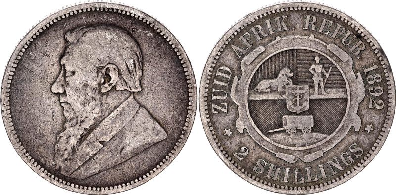 South Africa 2 Shillings 1892 Key Date

KM# 6, N# 4789; Silver 11.03 g.; Berli...