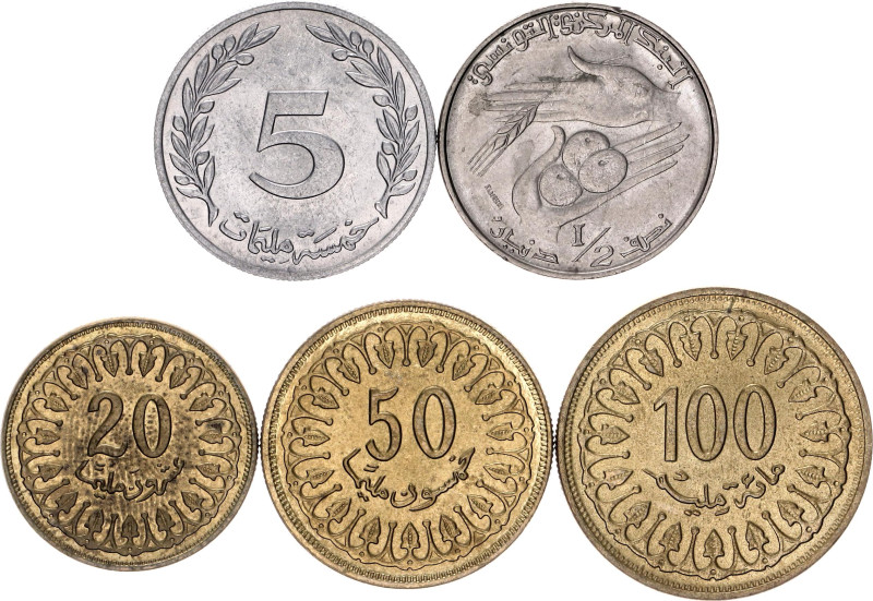 Tunisia 5 - 20 - 50 - 100 Millimes - 1/2 Dinar 1983 AH 1403

KM# 282, 303, 307...