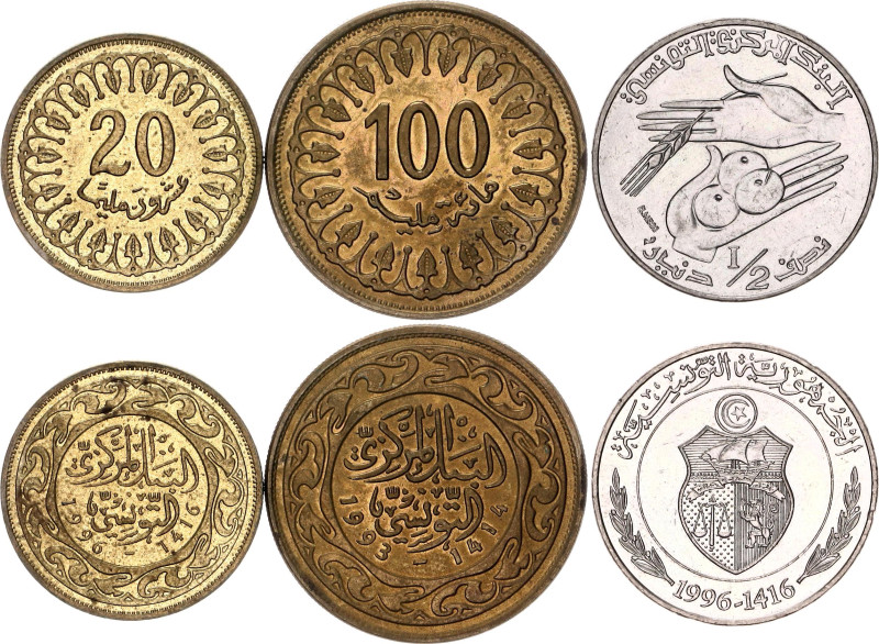 Tunisia 20 - 100 Millimes - 1/2 Dinar 1993 - 1993 AH 1414 - 1416

KM# 307, 309...