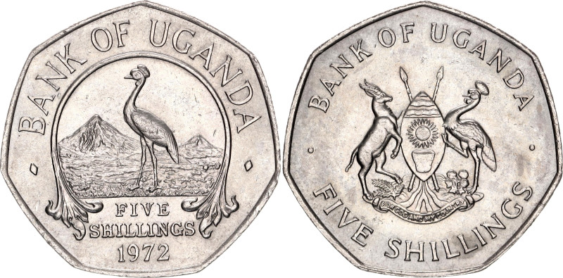 Uganda 5 Shillings 1972

KM# 18, N# 12004; Copper-nickel; AUNC