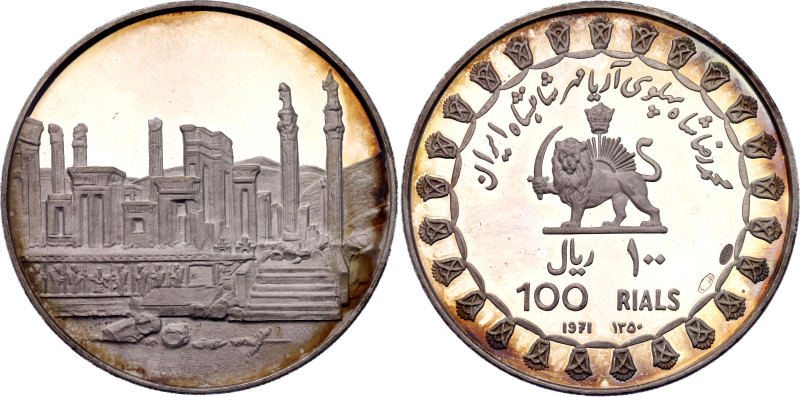 Iran 100 Rials 1971 SH 1350

KM# 1187, N# 52110; Silver 30.43 g., Proof; Moham...