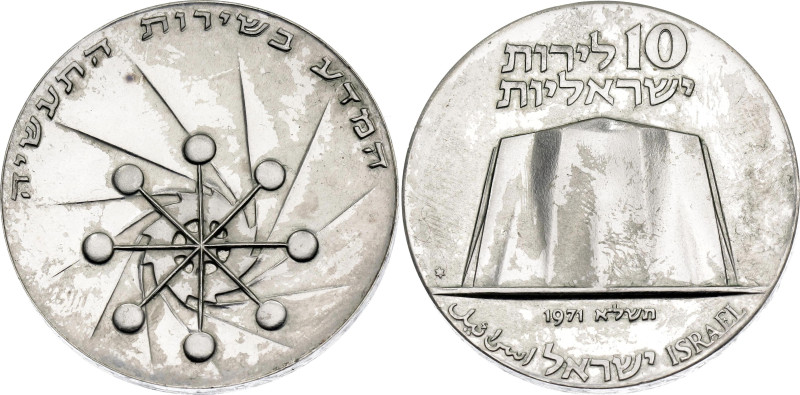 Israel 10 Lirot 1971 JE 5731

KM# 58, N# 53722; Type: With star; Silver 26.05 ...