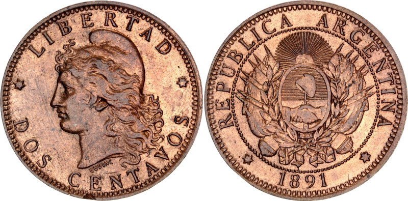 Argentina 2 Centavos 1891 Clash Marks Error

KM# 33, N# 2220; Bronze; AUNC wit...