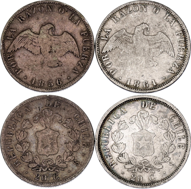 Chile 2 x 20 Centavos 1856 - 1861 So

KM# 125, N# 35377; Silver; F/VF