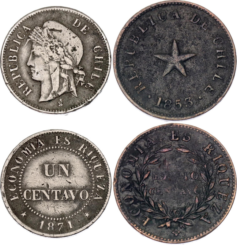 Chile 1/2 - 1 Centavo 1853 - 1871

KM# 126, 146; VF/XF