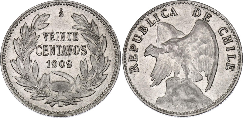 Chile 20 Centavos 1909 So

KM# 151.3, N# 6920; Silver 3.00 g.; AUNC