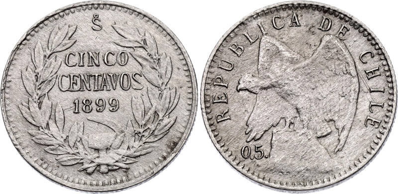 Chile 5 Centavos 1899 So

KM# 155.1, N# 64762; Silver; XF