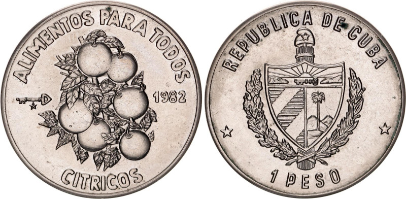 Cuba 1 Peso 1982

KM# 94, N# 14171; Copper-nickel; Citrus Fruit; UNC with full...