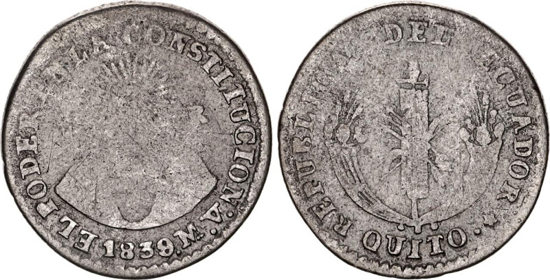 Ecuador 1 Real 1839 MV

KM# 17, N# 40593; Silver 2.40 g.; Quito; F+; Rare