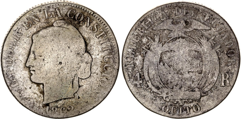 Ecuador 4 Reales 1862

KM# 41, N# 40572; Silver 12.43 g.; Quito; One year type...