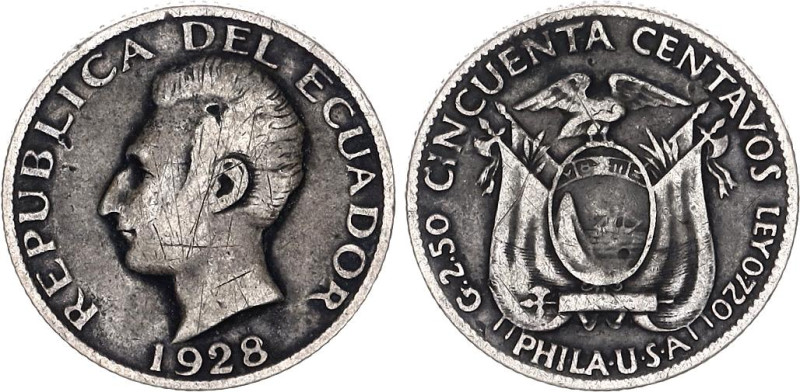 Ecuador 50 Centavos 1928

KM# 71, Schön# 64, N# 14520; Silver 2.47 g.; Philade...