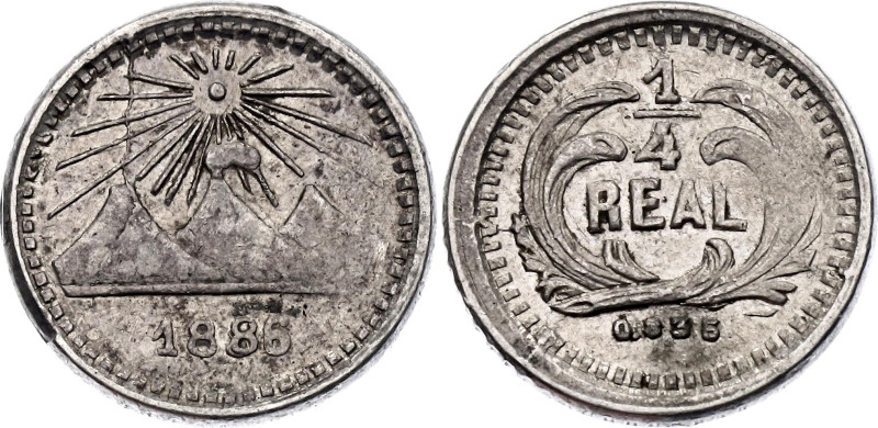 Guatemala 1/4 Real 1886 Overdate

KM# 151, N# 26389; Silver; XF