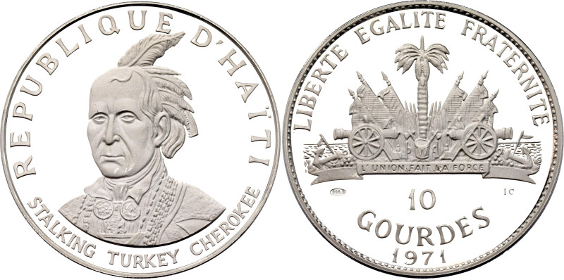 Haiti 10 Gourdes 1971 IC

KM# 87, N# 121675; Silver 46.48 g., Proof; Native Am...