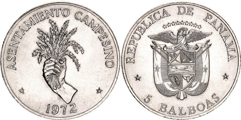 Panama 5 Balboas 1972

KM# 30, N# 23896; Silver 34.81 g.; F.A.O. - Peasant Set...