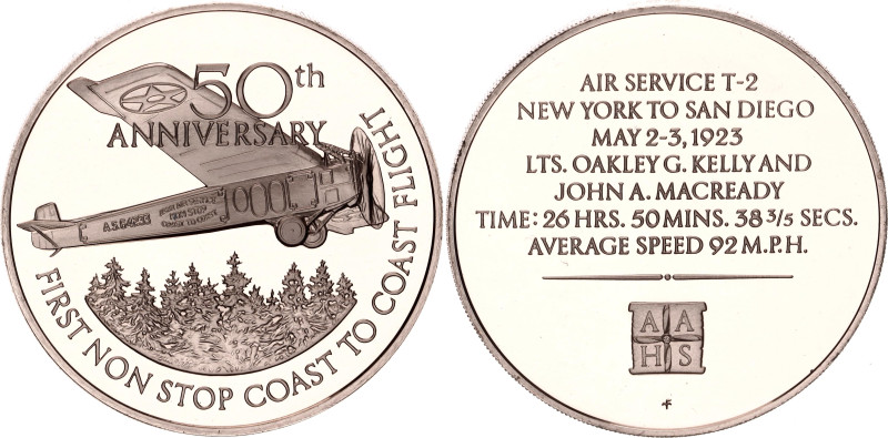 United States Copper Medal "50th Anniversary First non stop Coast to Coast Fligh...