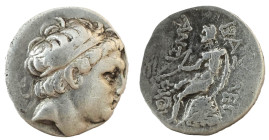 SELEUKID KINGDOM. Antiochos II Theos (261-246 BC). Drachm. Alinda or Mylasa.
Obv: Diademed head of Antiochos I right.
Rev: ΒΑΣΙΛΕΩΣ / ΑΝΤΙΟΧΟΥ.
Apollo...