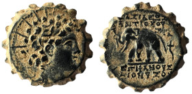 Seleukid Kings of Syria, Antiochos IV Epiphanes (175-164 BC) Serrate AE Antioch on the Orontes, 143-142 BC
Obv: Radiate and diademed head of Antiochos...