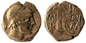 Pontos, Amisos. Under Mithradates VI Eupator (85-65 BC)
Obv: Helmeted head of Athena right
Rev: AMIΣOY, sword in sheath; star with crescent to upper l...