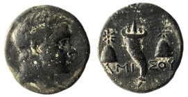 AMISOS. Pontos. Late 2nd -early 1st Century B.C.
AE 17. Bust of young Perseus r. Rv. Cornucopiae between caps of the Dioskouroi. Weight : 3.77 gr Diam...