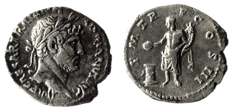 Hadrian AR Denarius. Rome, AD 125-128. Weight : 3.26 gr Diameter : 19.43 mm