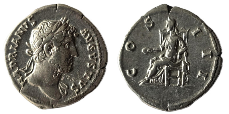 Hadrian AR Denarius. Rome, AD 125-128. HADRIANVS AVGVSTVS, laureate head right, ...