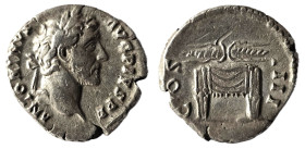 Antoninus Pius, 138-161. Denarius , Rome, 145-161. ANTONINVS AVG PIVS P P Laureate head of Antoninus Pius to right. Rev. COS IIII Thunderbolt on drape...