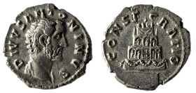 Divus Antoninus Pius, died AD 161. Denarius Silver Rome, struck under Marcus Aurelius, 161. DIVVS ANTONINVS Bare head of Antoninus Pius to right, wear...