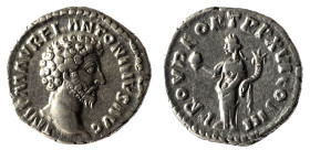Marcus Aurelius (161-180 AD). AR Denarius, Roma (Rome), 162-163.
Obv. IMP M ANTONINVS AVG, laureate head to right.
Rev. PROV DEOR TR P XVI COS III, Pr...