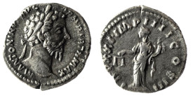 Marcus Aurelius (161-180 AD). AR Denarius , Rome, 166/167 AD.
Obv. M ANTONINVS AVG ARM PARTH MAX, laureate head to right.
Rev. TR P XXI IMP IIII COS I...